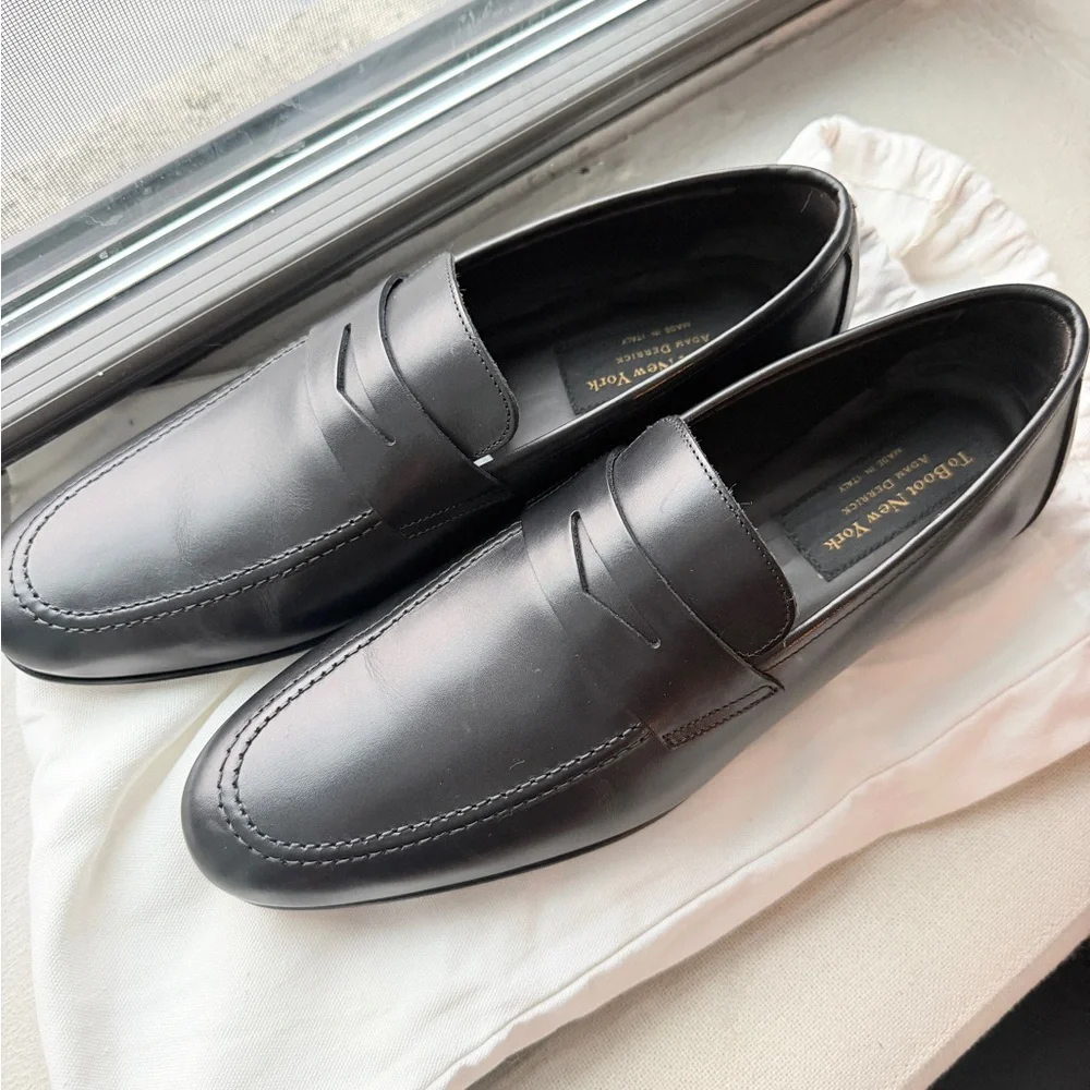 To Boot Black Leather Penny Loafers - Men's Slip-Ons